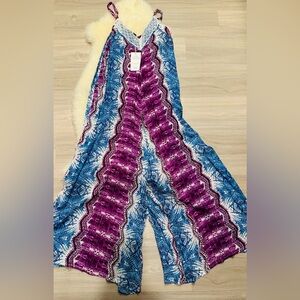 M/L NWT. Sacred Threads Purple and Blue Jumpsuit. TURQ 01